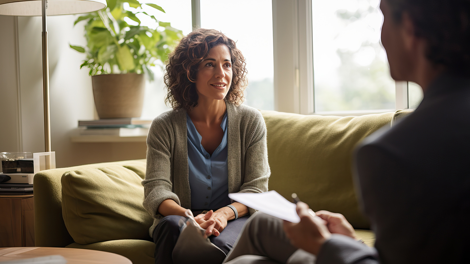 Woman looking at therapist